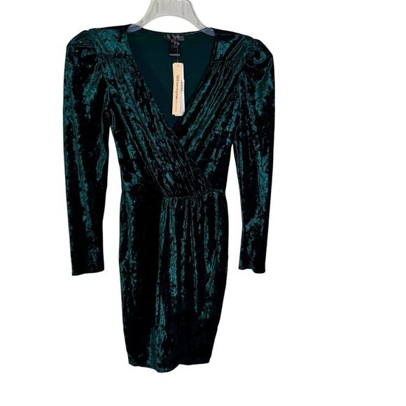 AQUA Velvet Faux Wrap Mini Dress Green Size S NWT - Picture 2 of 8